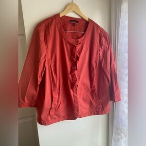 Talbots Cotton Ruffle Front Coral Blazer Button Down Size 22W Pink Lightweight
